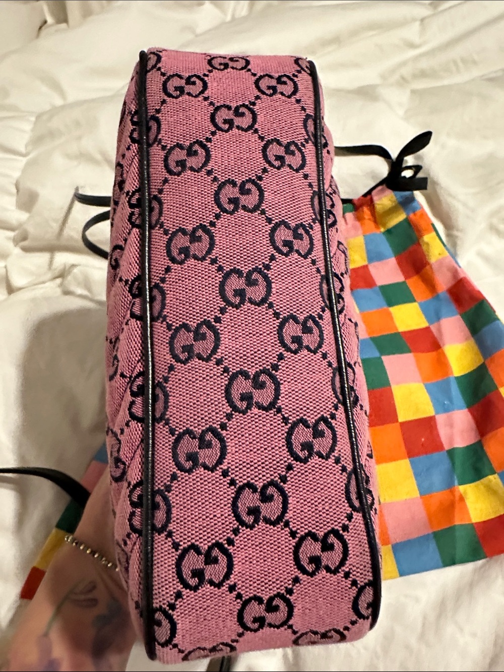 Gucci Pink GG Quilted Canvas Crossbody Bag with Silver Double G - Picture 3 of 14